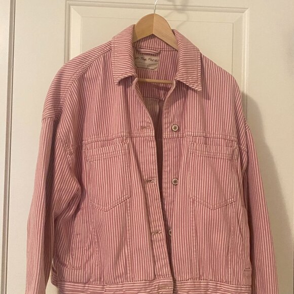 Free People Pink & White Striped Denim Jacket – Size Small - Picture 2 of 3